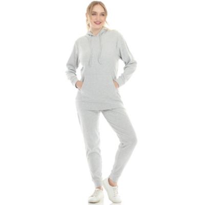 White Mark Women's Super Soft Two Piece Ribbed Set, Grey, XL