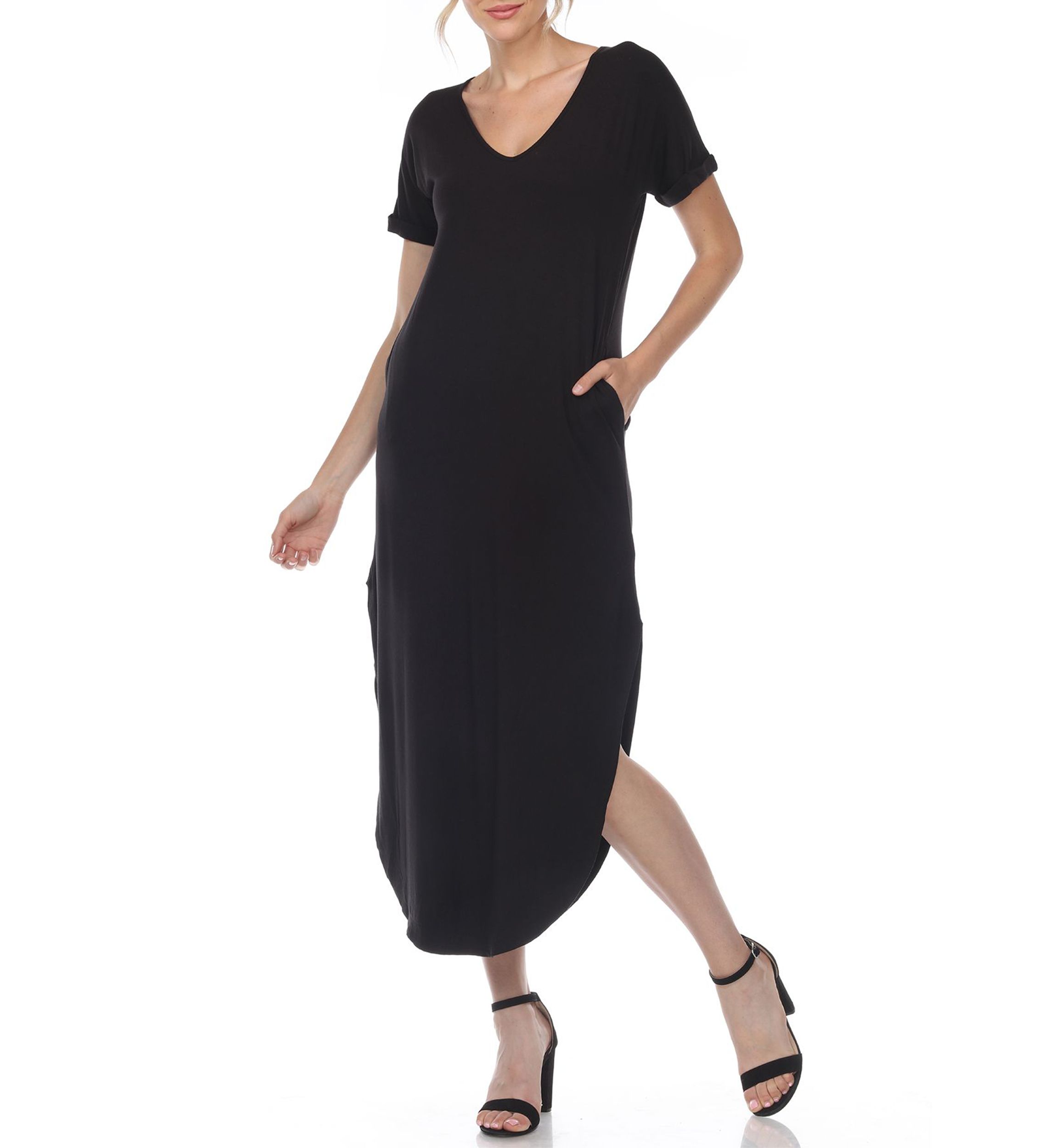 Short Sleeve V-neck Maxi Dress