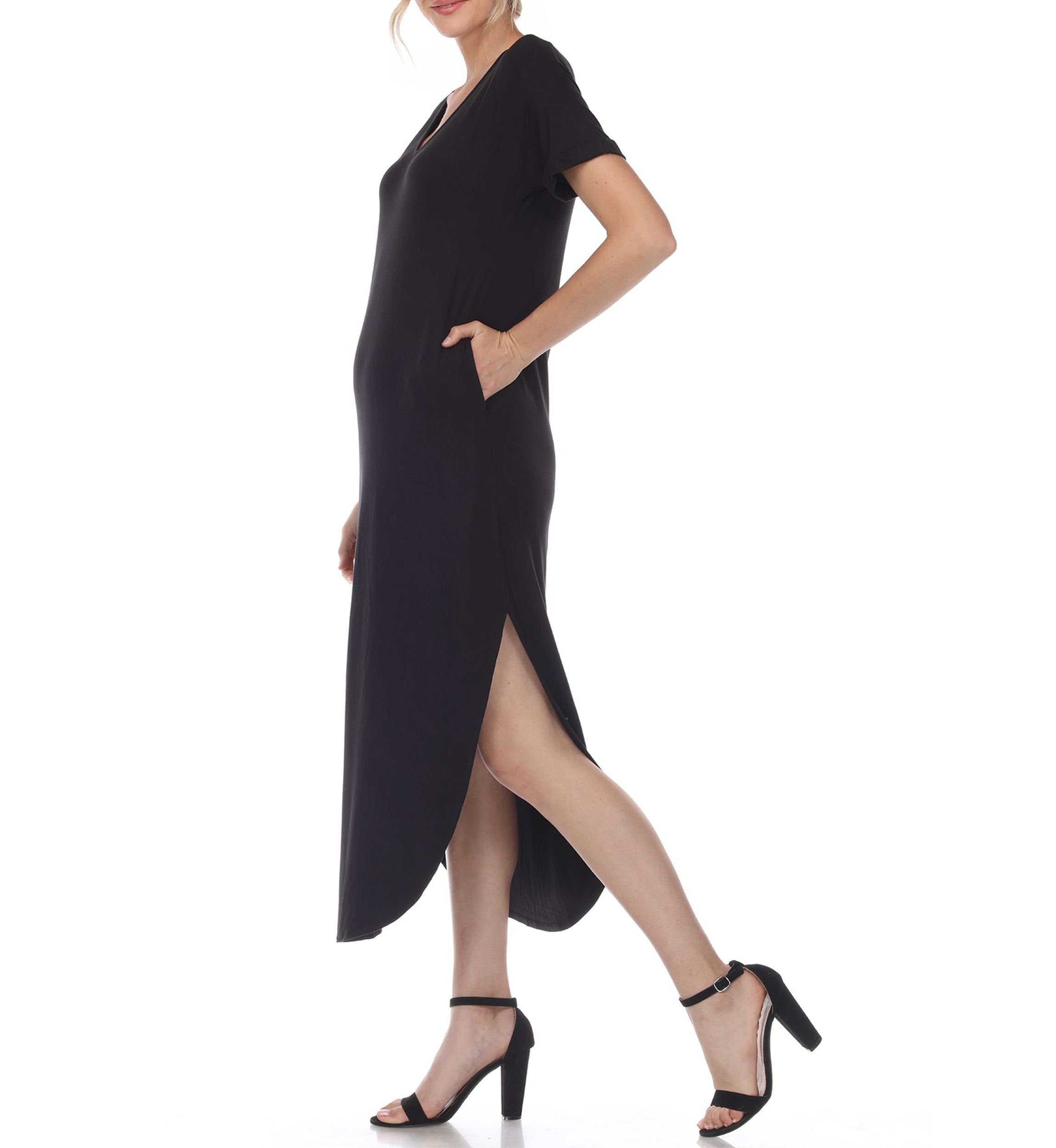 Short Sleeve V-neck Maxi Dress