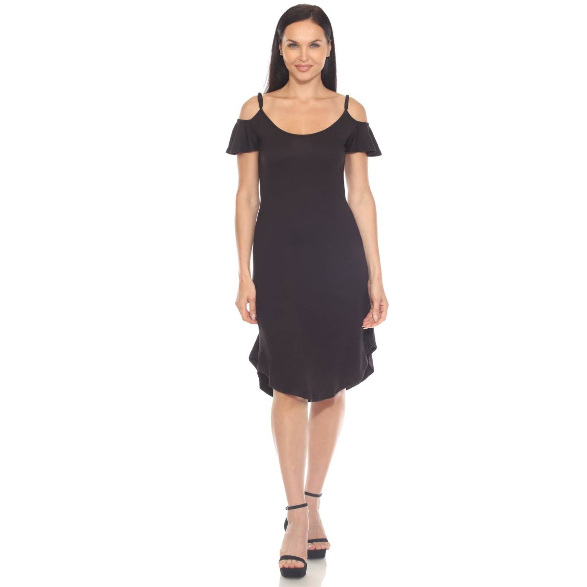 Womens Casual Scoop Neck Flutter Sleeve Knee Length Dress