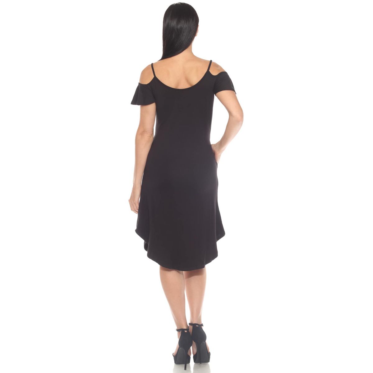 Womens Casual Scoop Neck Flutter Sleeve Knee Length Dress
