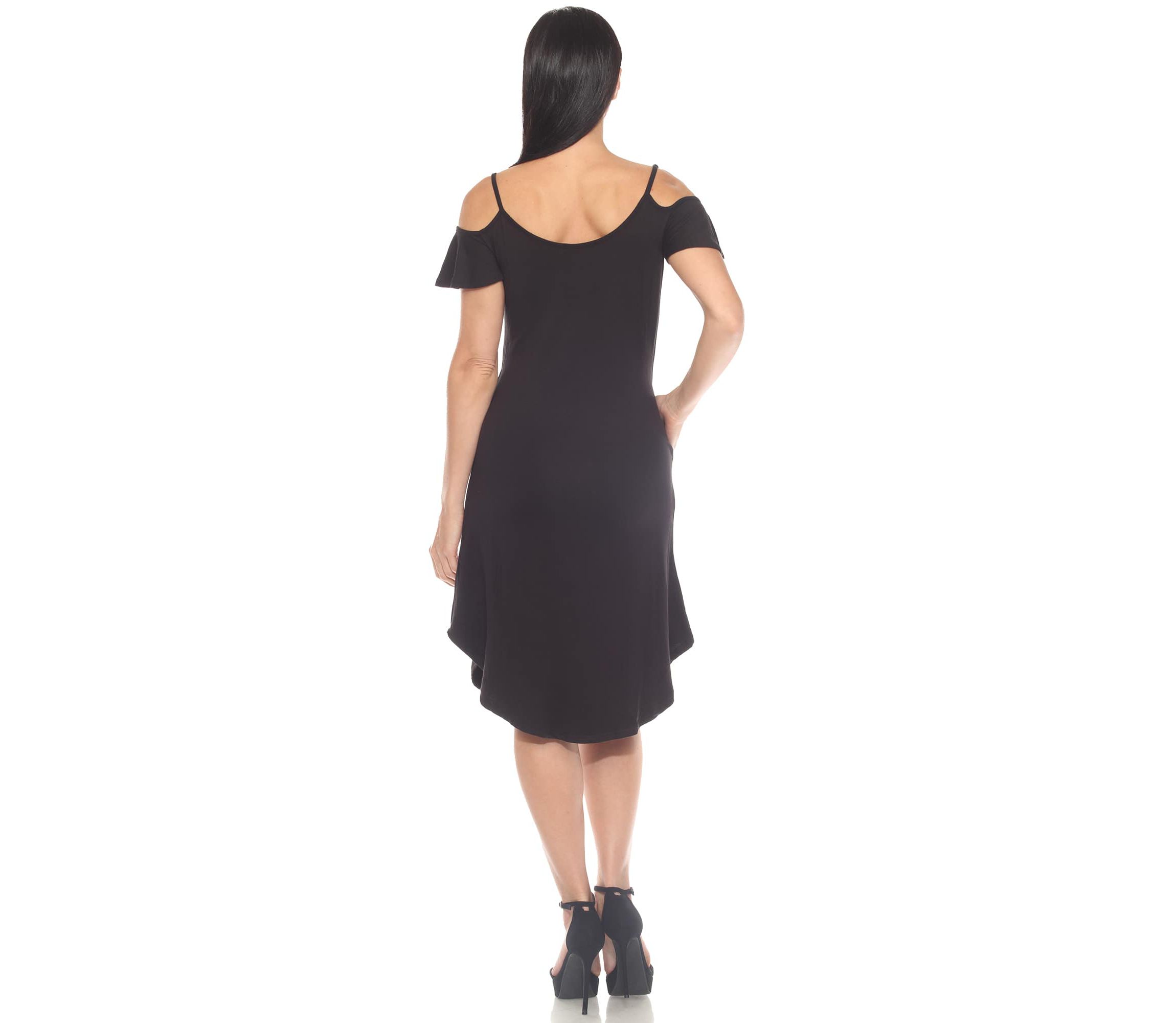 Womens Casual Scoop Neck Flutter Sleeve Knee Length Dress