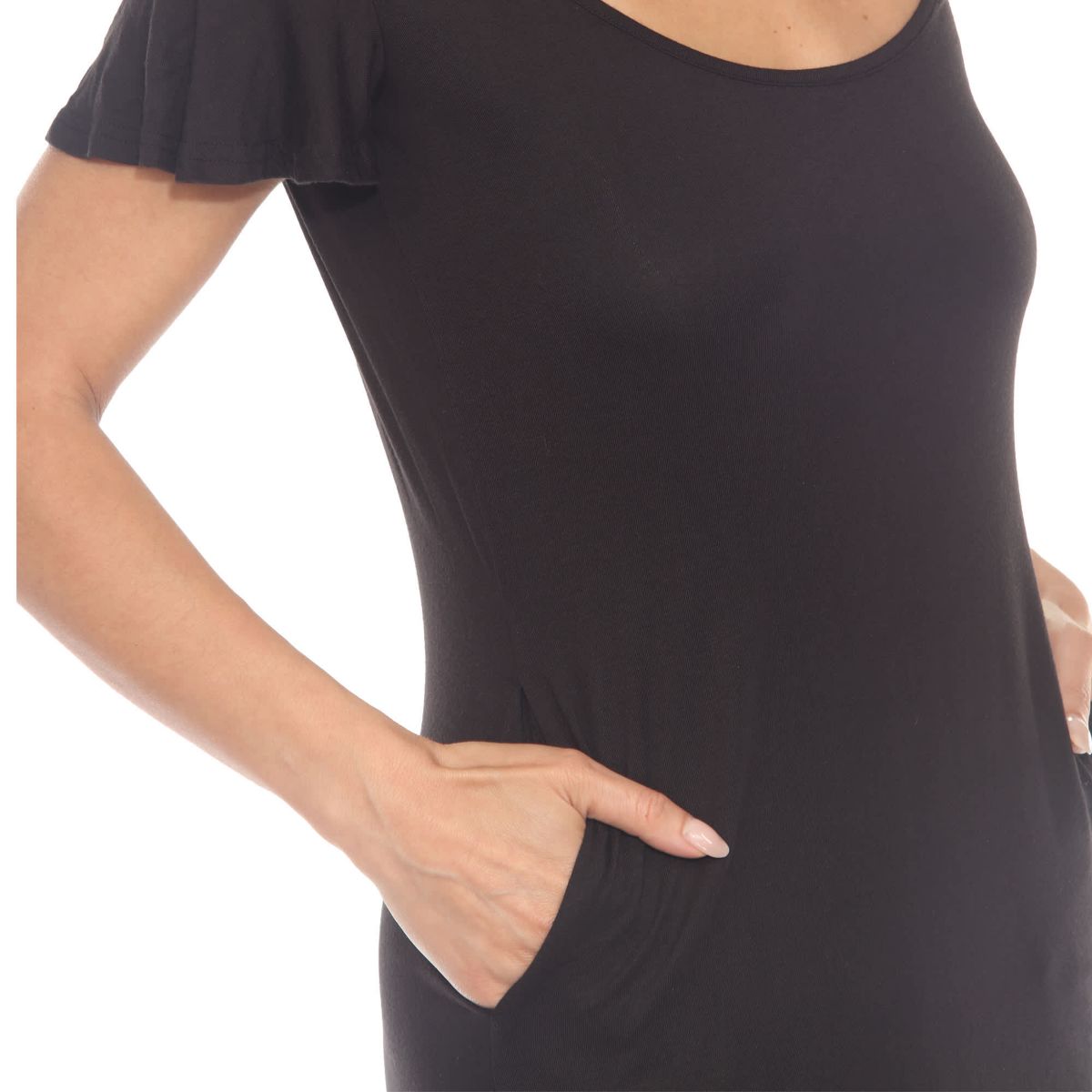 Womens Casual Scoop Neck Flutter Sleeve Knee Length Dress