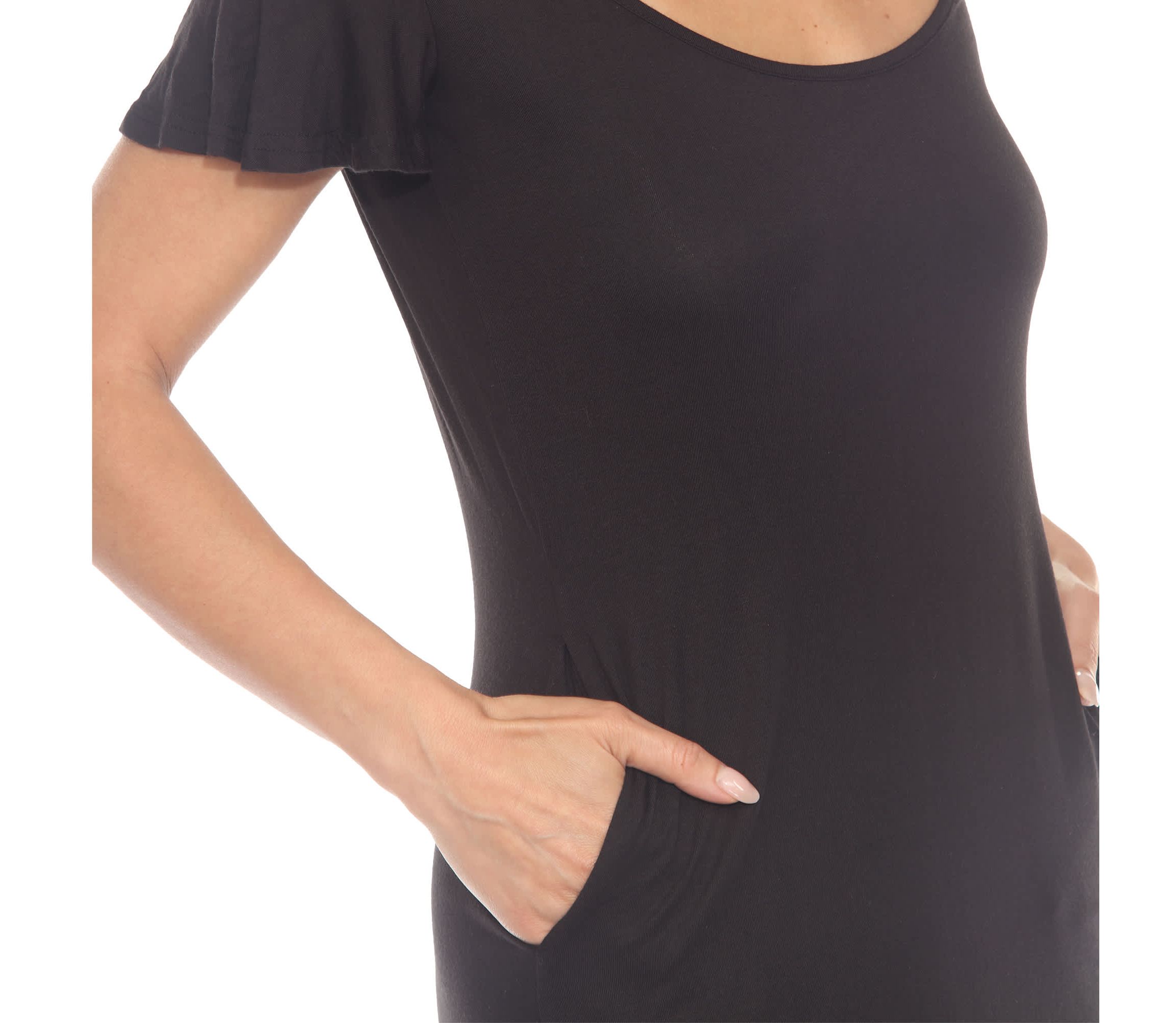 Womens Casual Scoop Neck Flutter Sleeve Knee Length Dress