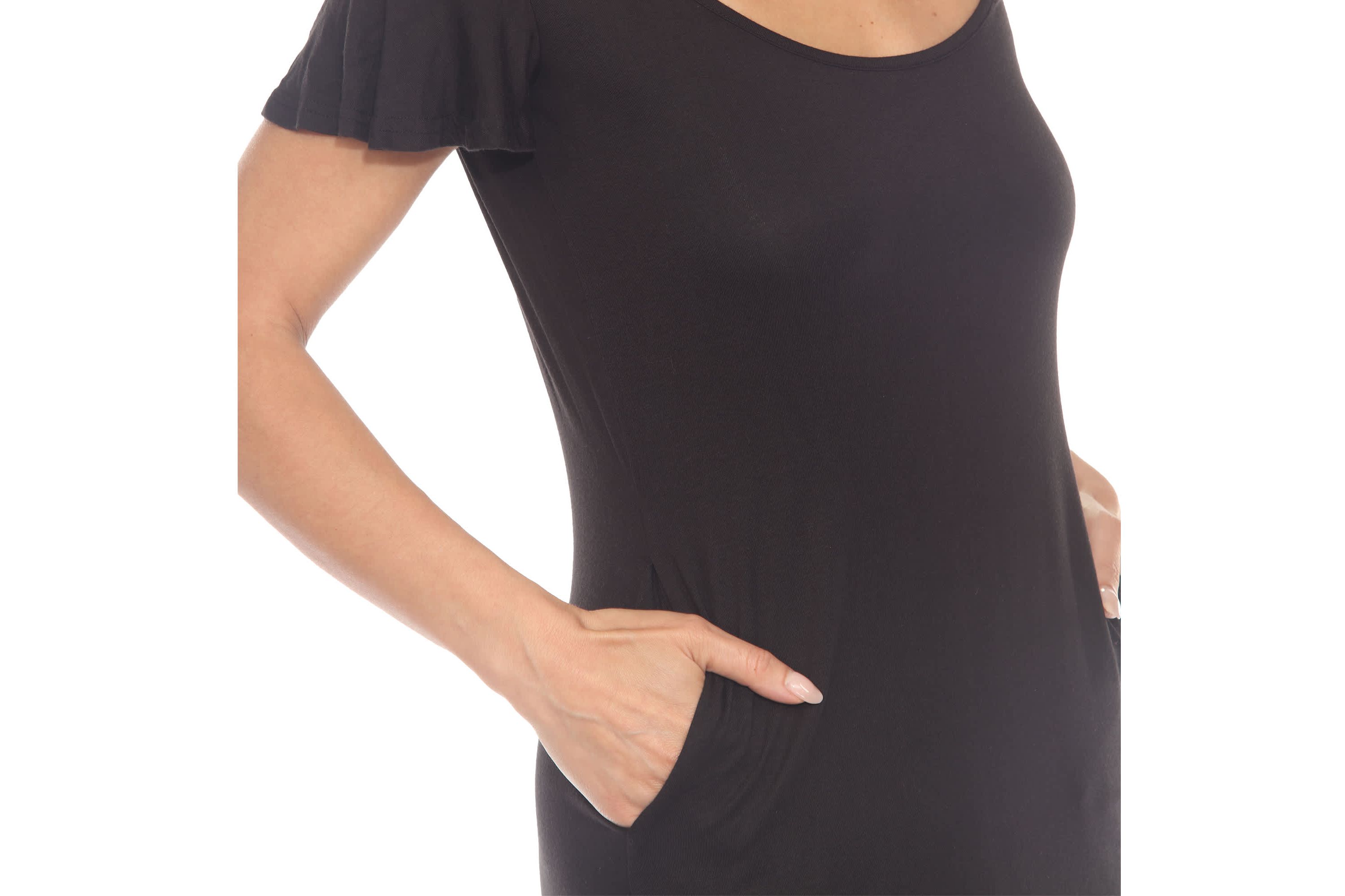 Womens Casual Scoop Neck Flutter Sleeve Knee Length Dress