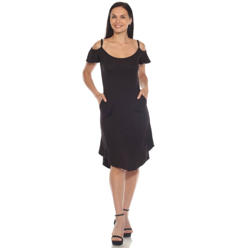 Womens Casual Scoop Neck Flutter Sleeve Knee Length Dress