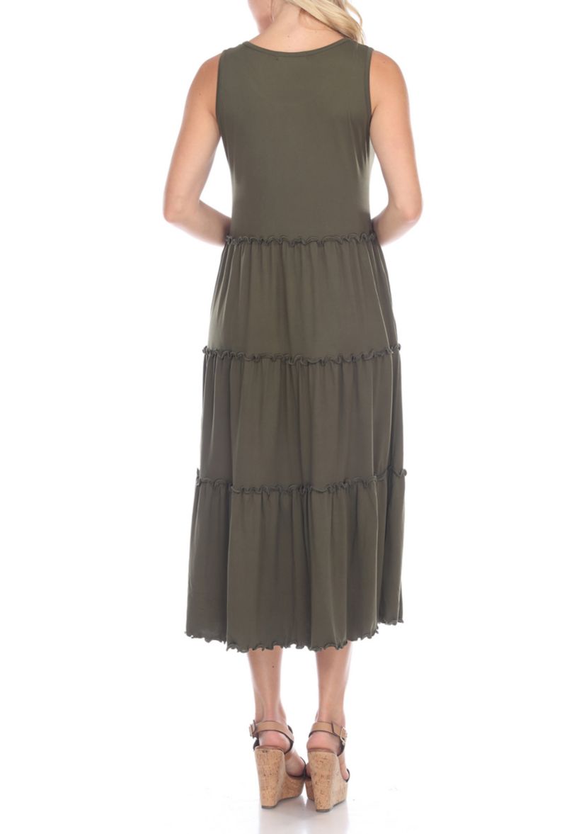 Womens Scoop Neck Tiered Midi Dress