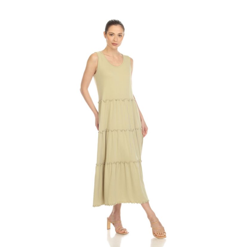 Womens Scoop Neck Tiered Midi Dress