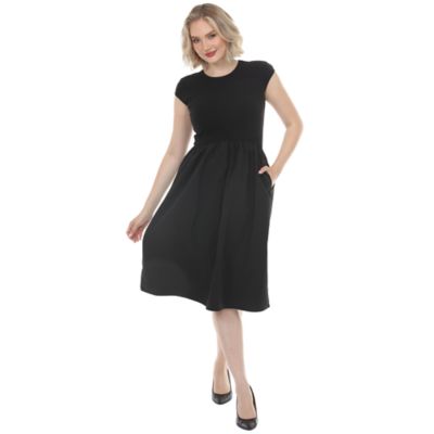 White Mark Women's Ultrasoft Cotton Knit to Woven Midi Dress