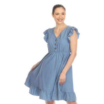 White Mark Women's Ruffle Sleeve Knee-Length Dress