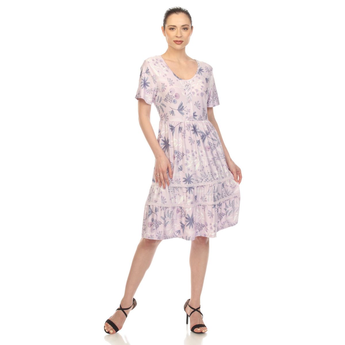 Womens Floral Short Sleeve Knee Length Dress