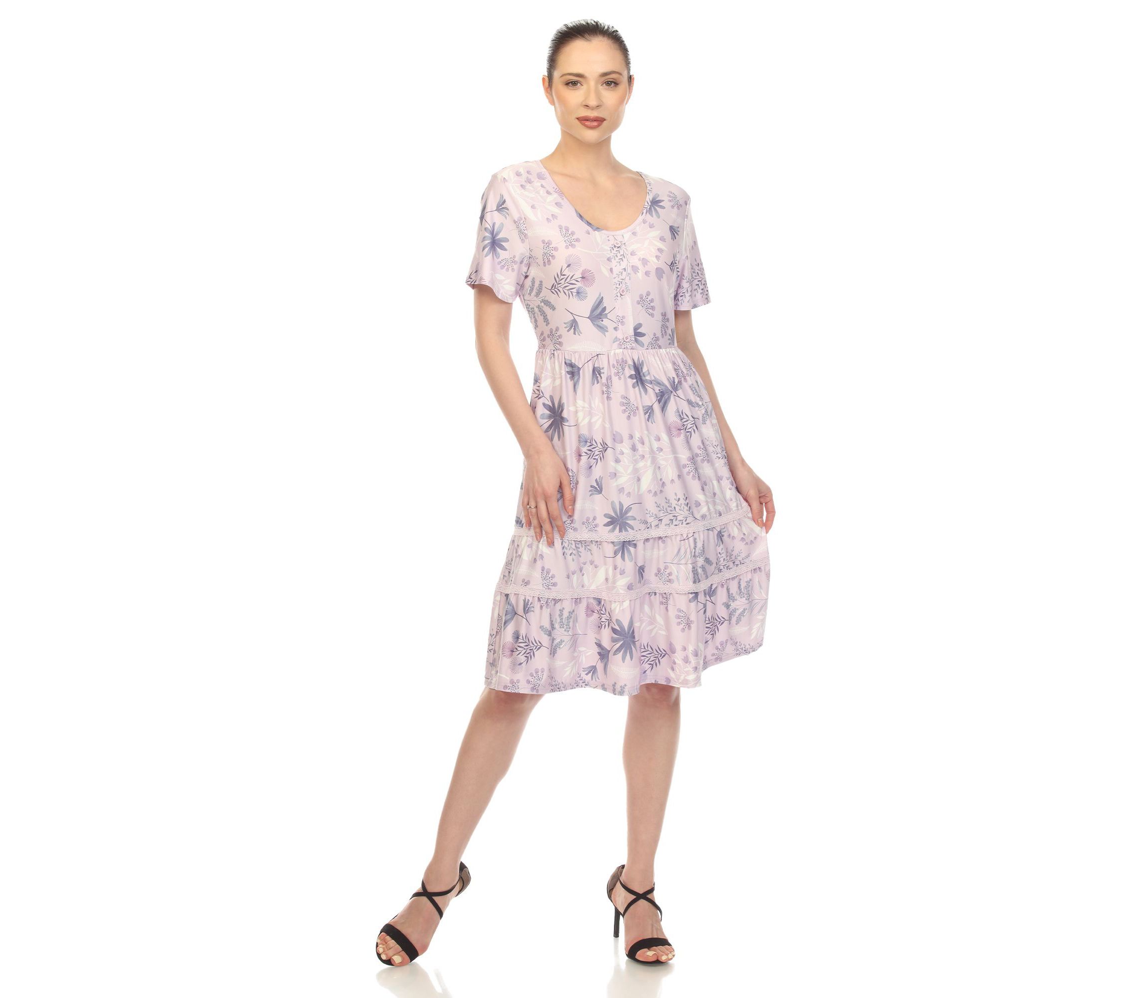 Womens Floral Short Sleeve Knee Length Dress