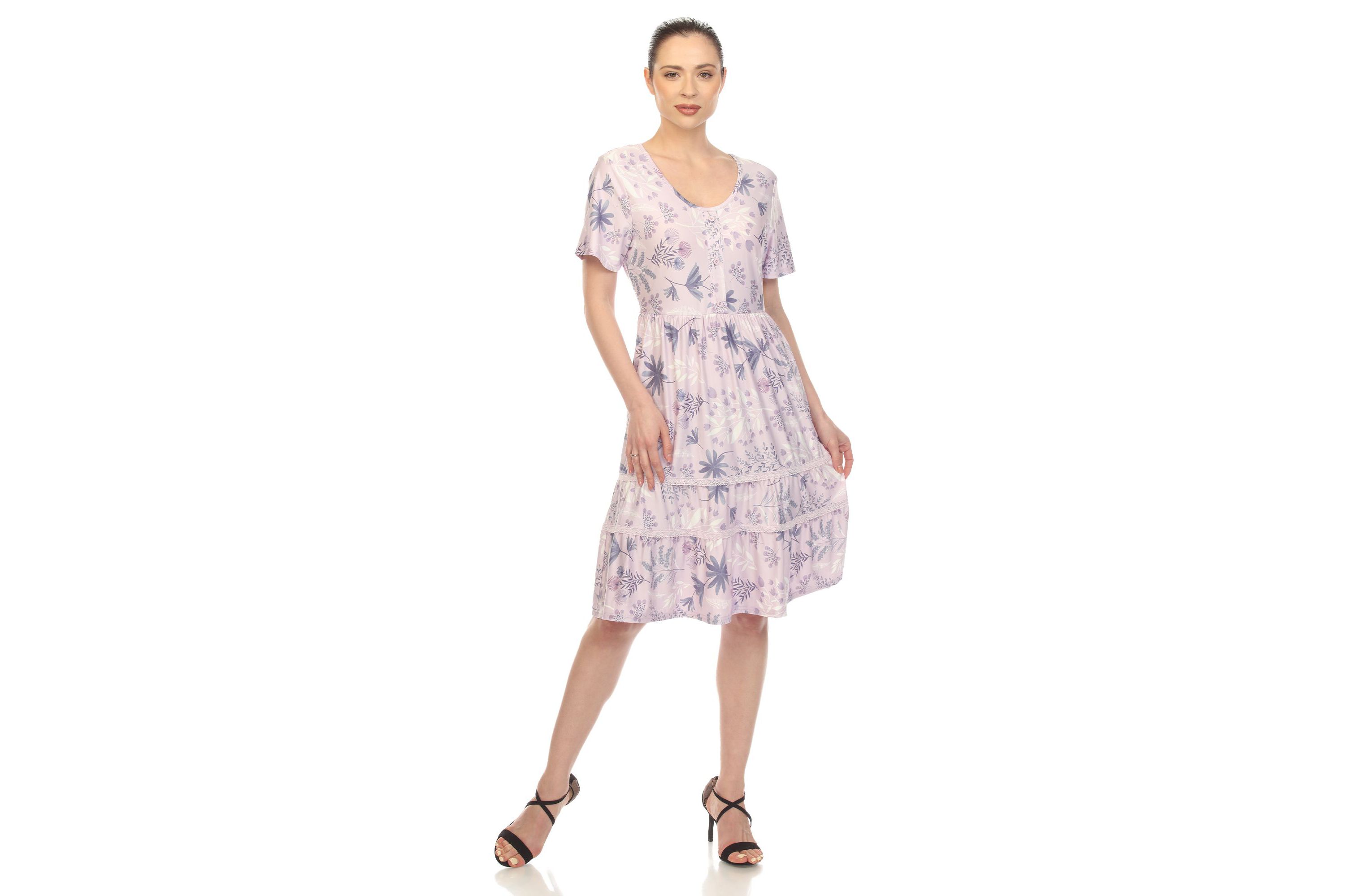 Womens Floral Short Sleeve Knee Length Dress