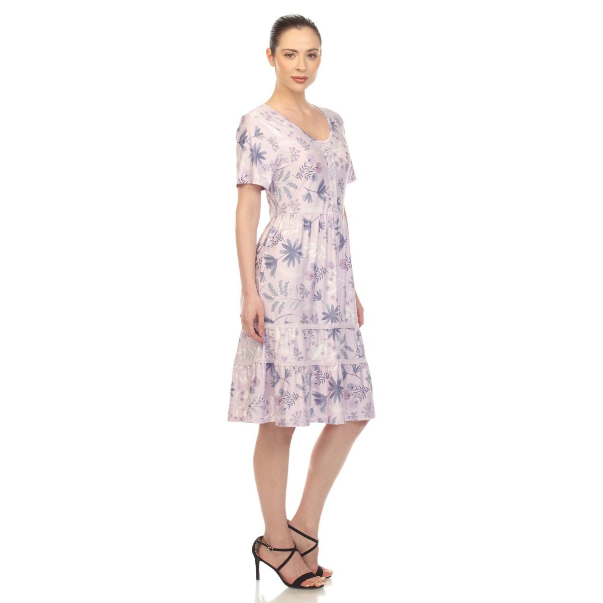 Womens Floral Short Sleeve Knee Length Dress