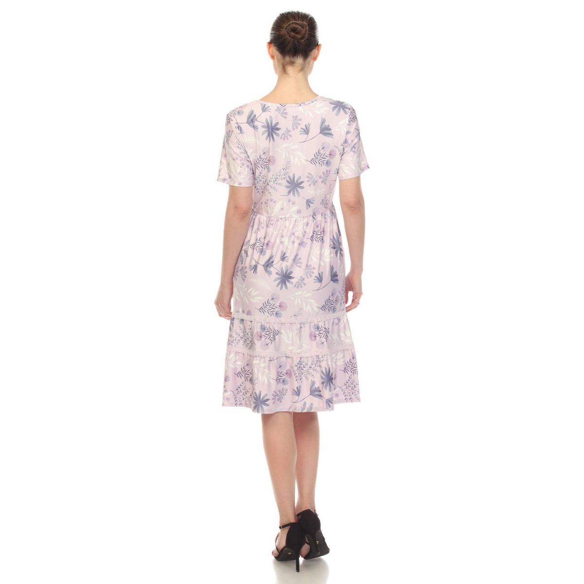 Womens Floral Short Sleeve Knee Length Dress