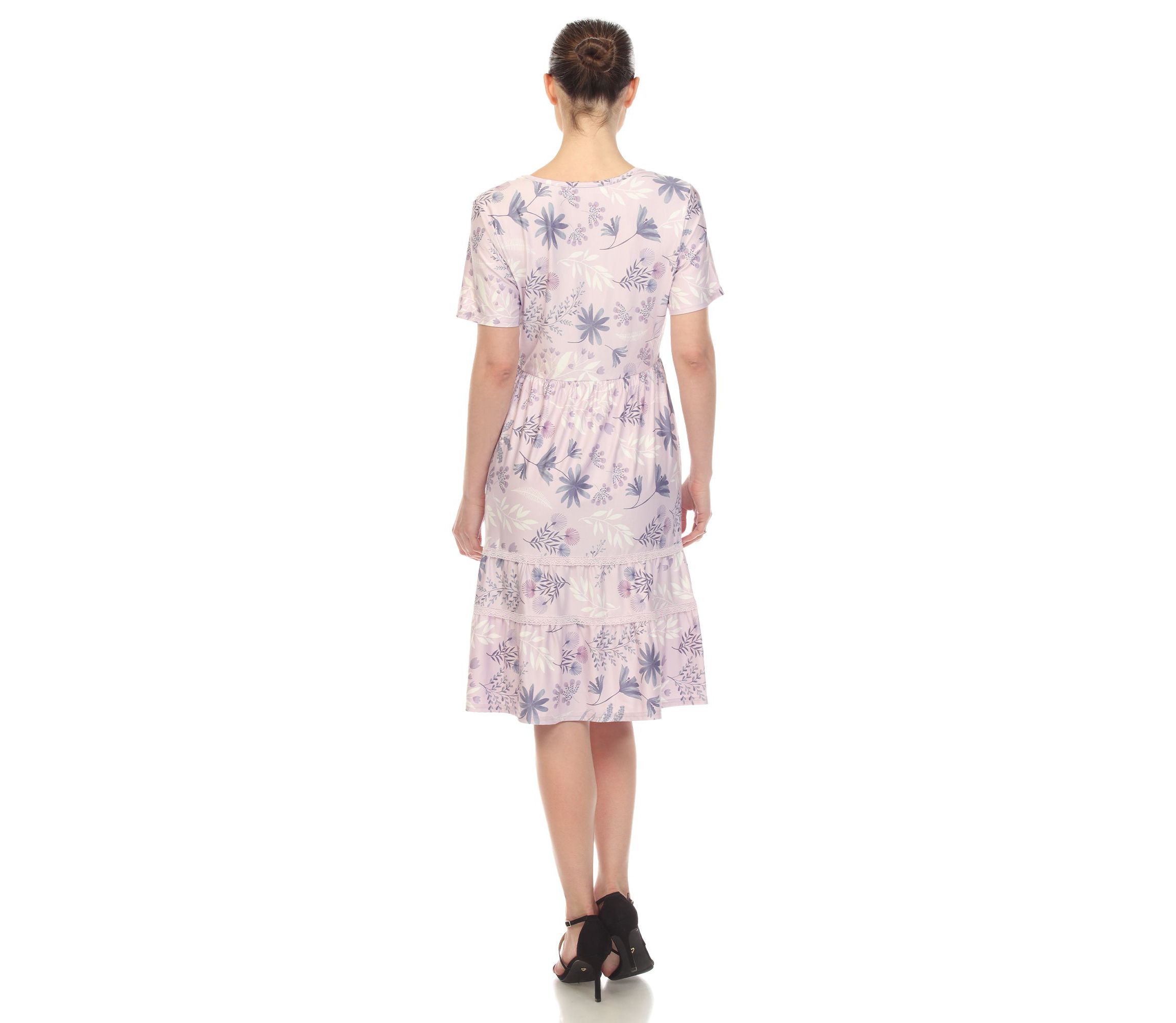 Womens Floral Short Sleeve Knee Length Dress