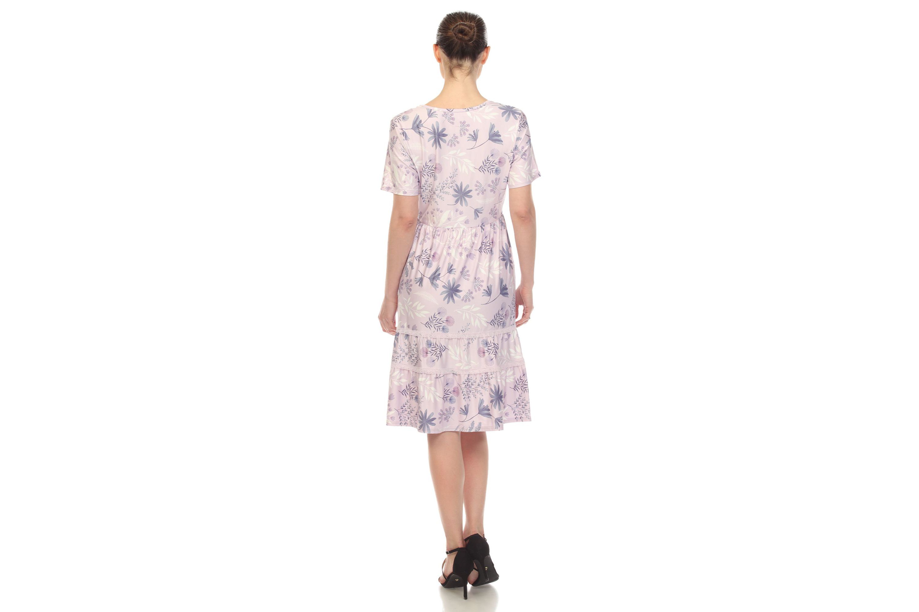 Womens Floral Short Sleeve Knee Length Dress