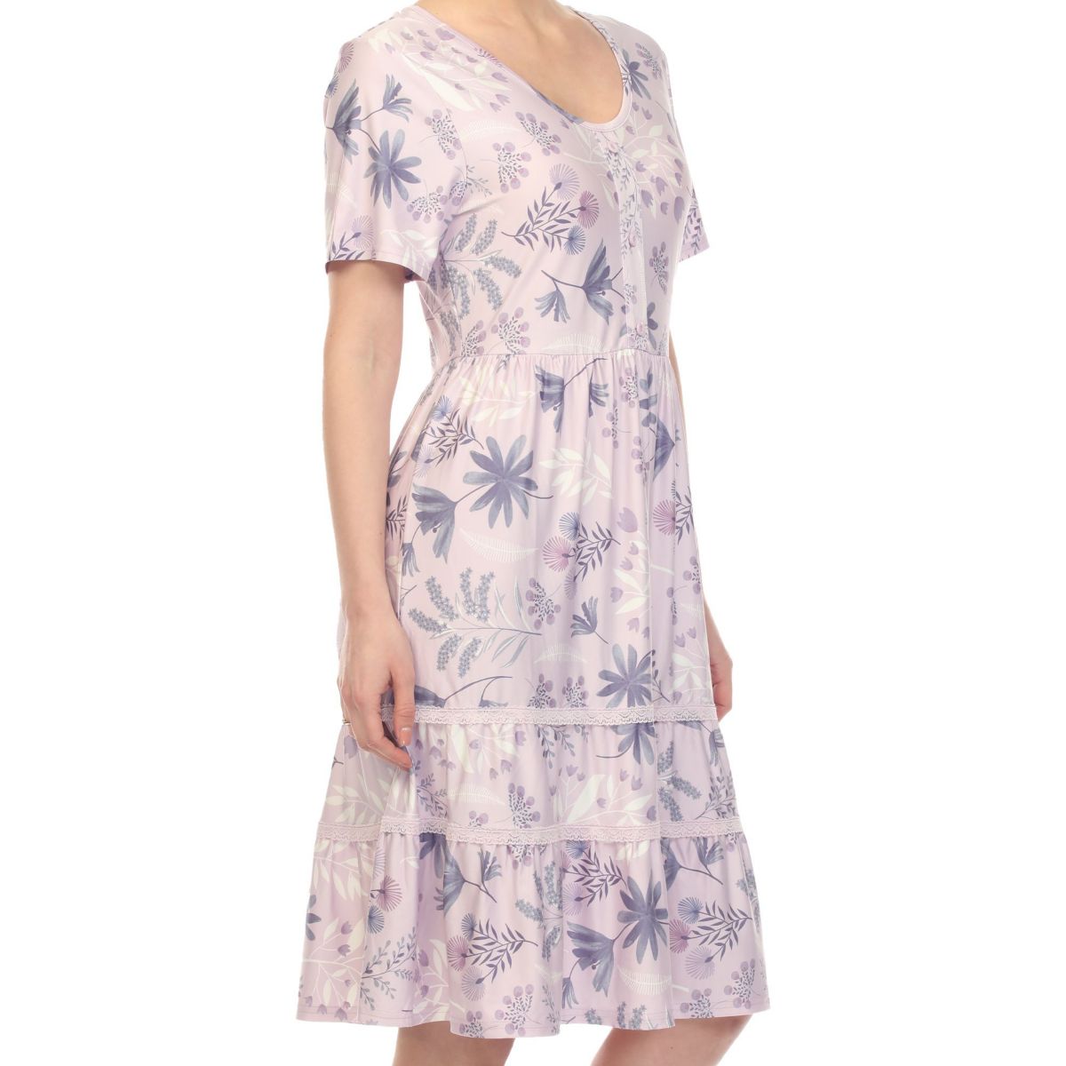 Womens Floral Short Sleeve Knee Length Dress