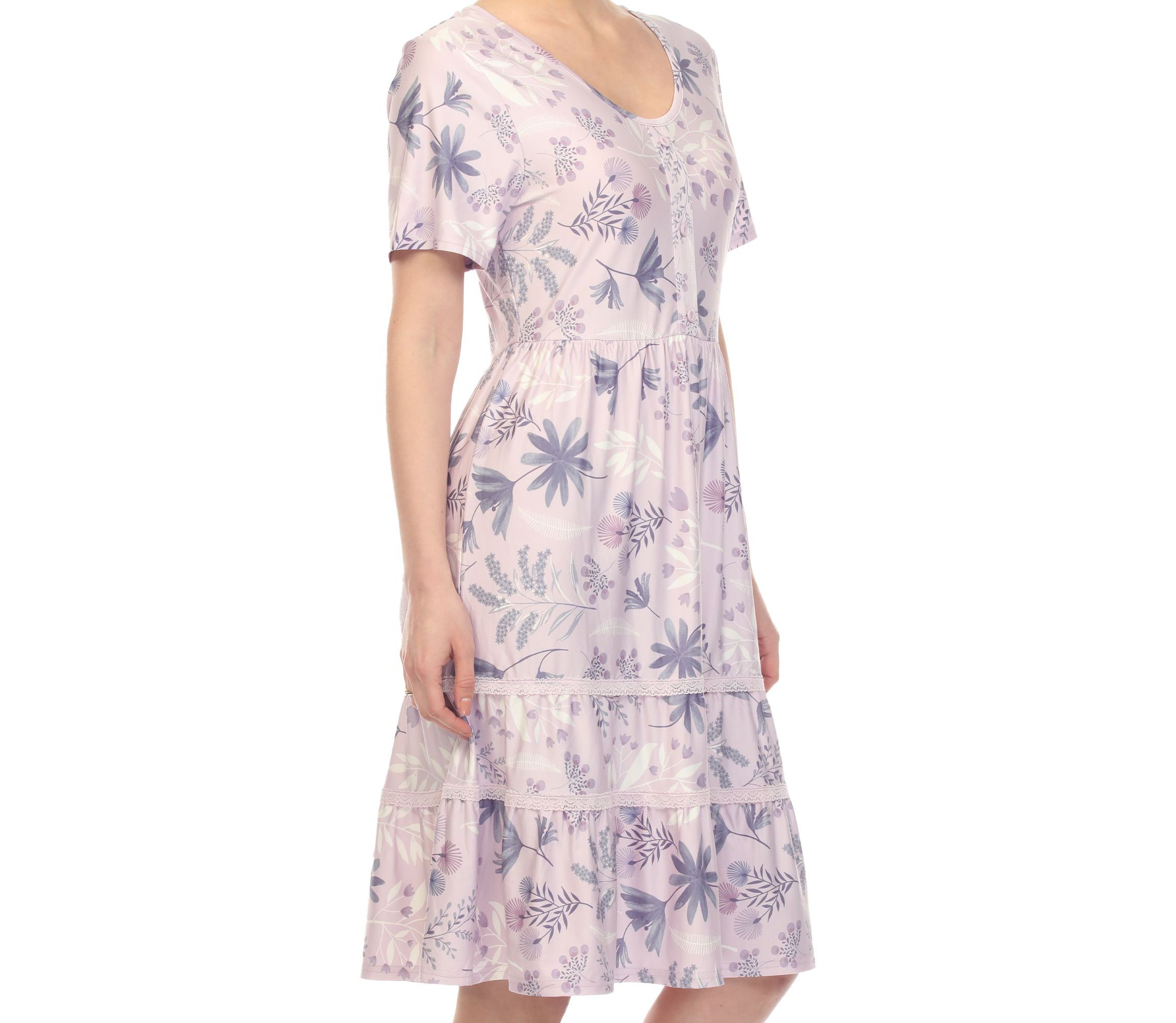 Womens Floral Short Sleeve Knee Length Dress