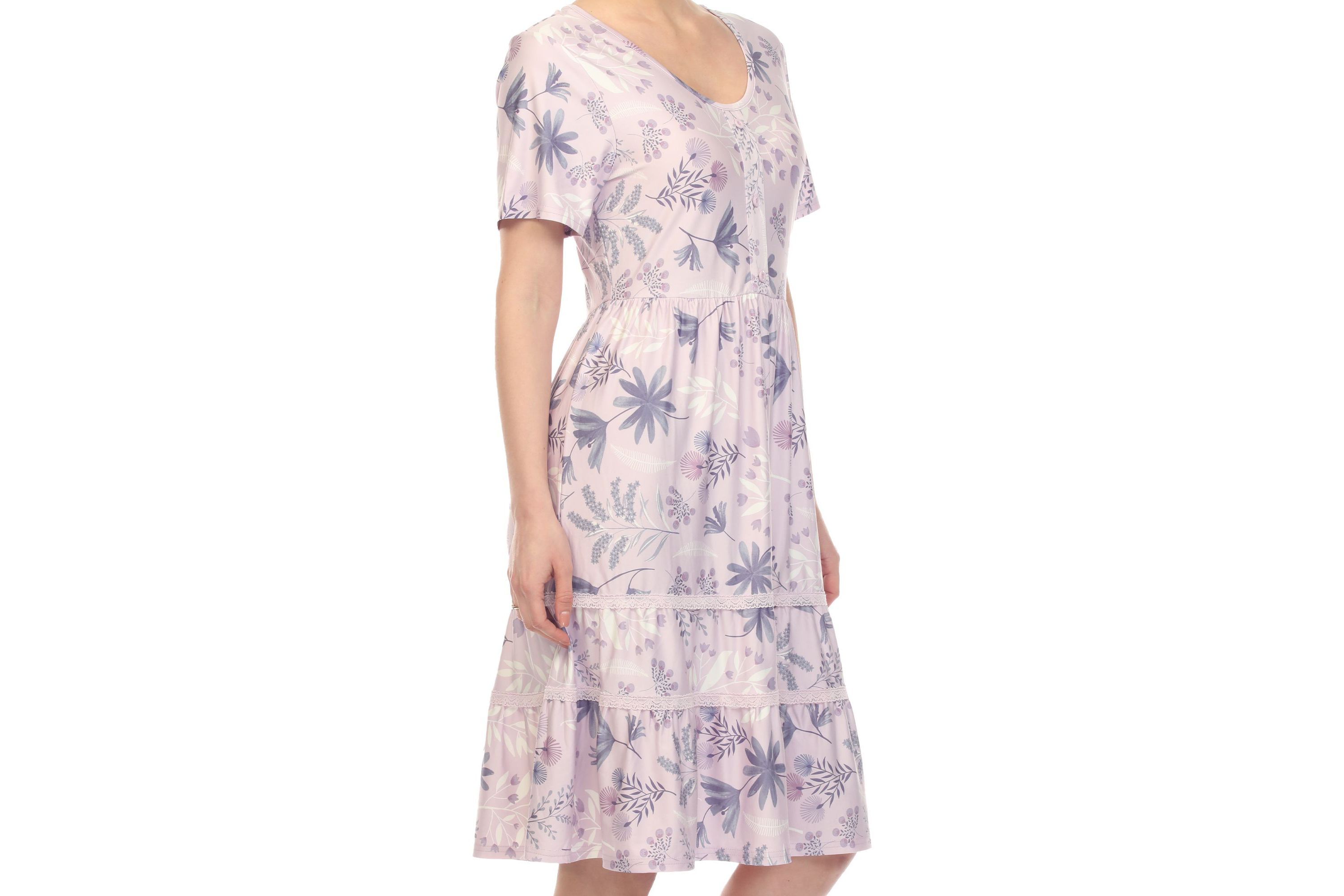 Womens Floral Short Sleeve Knee Length Dress