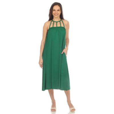 White Mark Women's Braided Strap Midi Dress, Green, Small