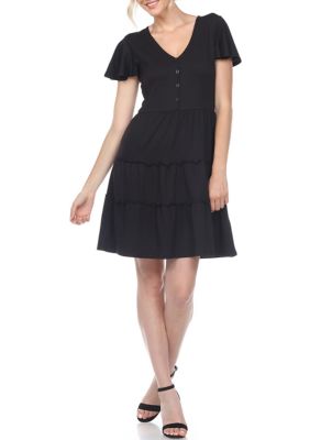 White Mark Women's Short Sleeve V-neck Tiered Dress