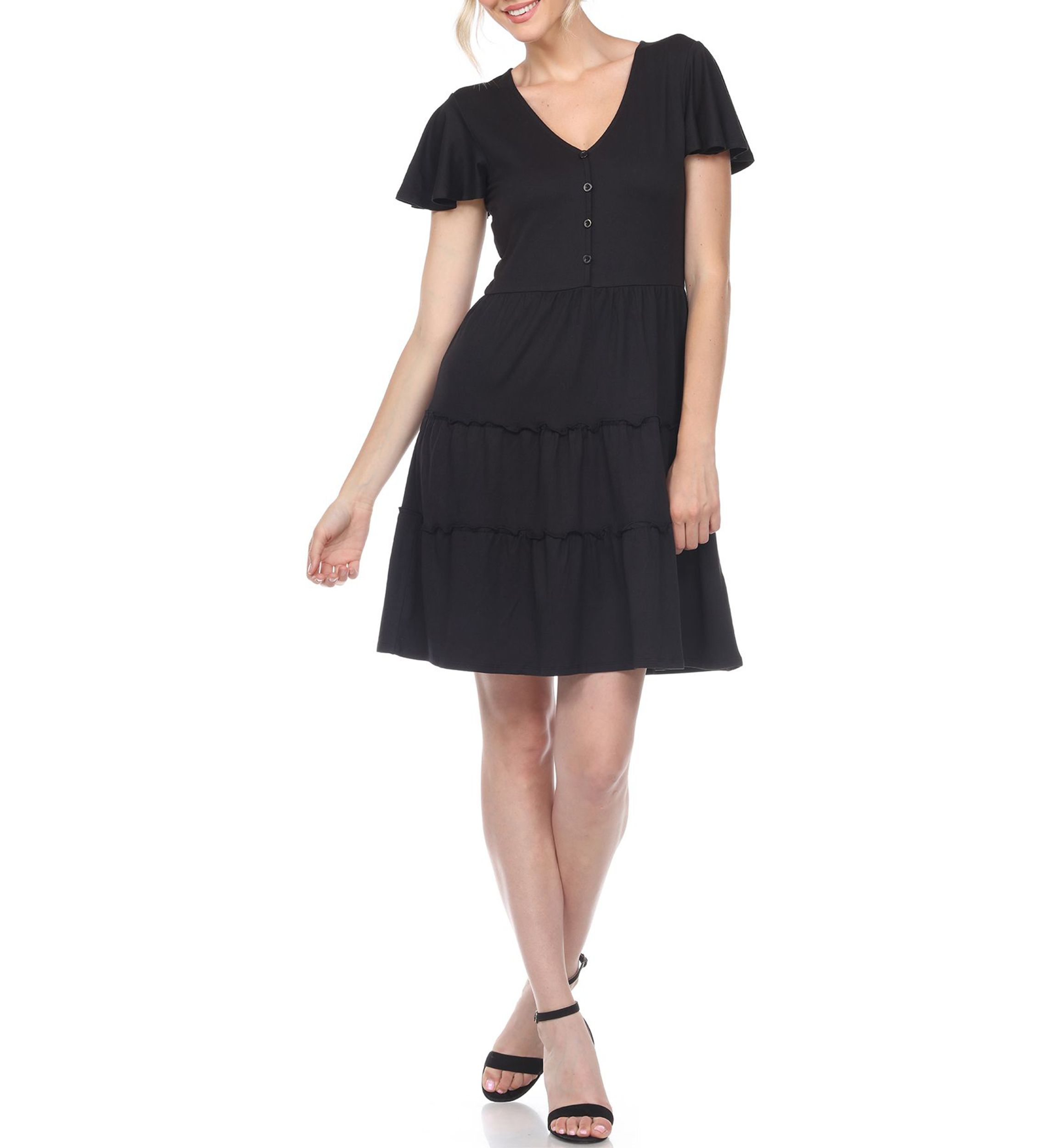 Short Sleeve V-neck Tiered Dress