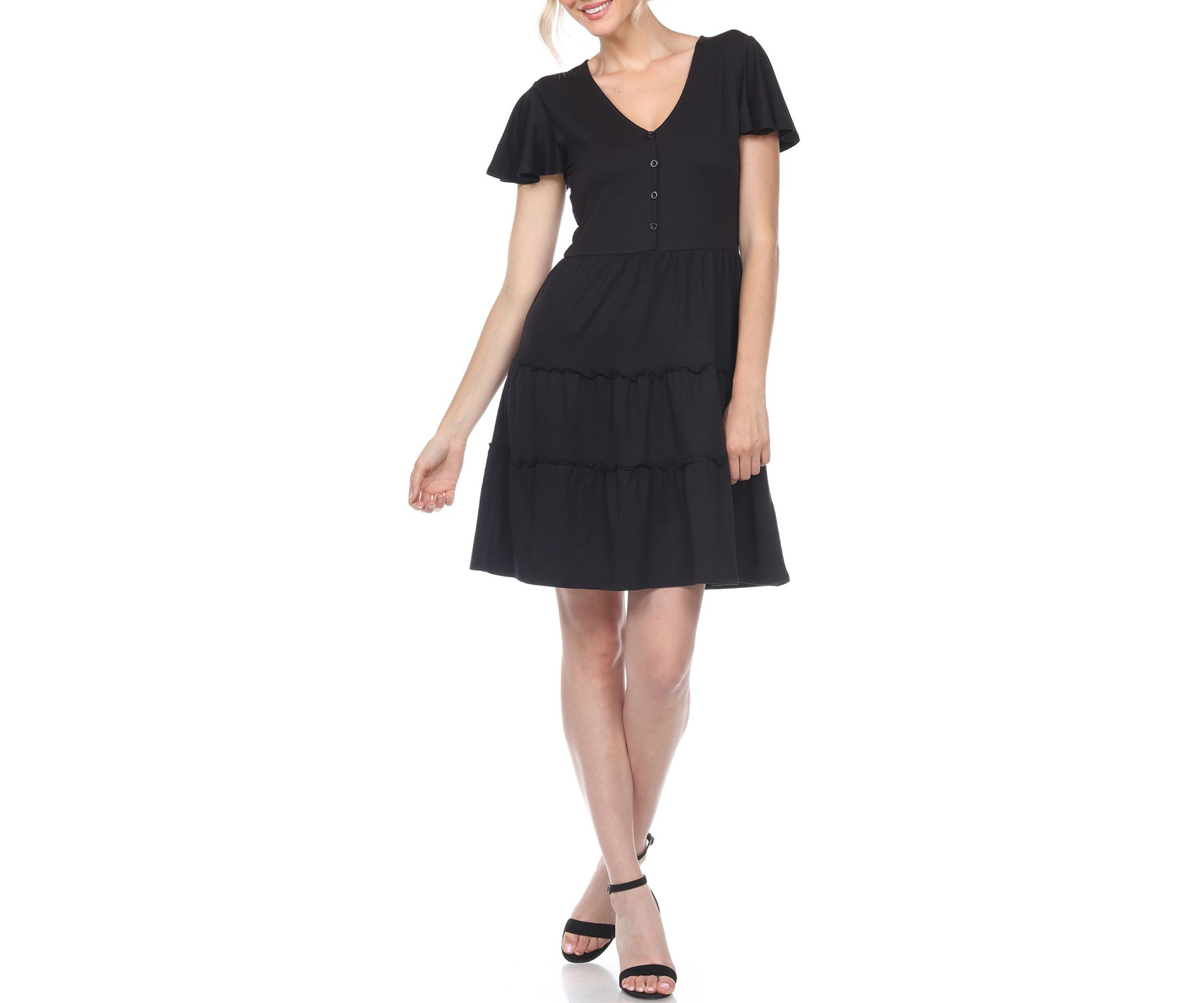 Short Sleeve V-neck Tiered Dress