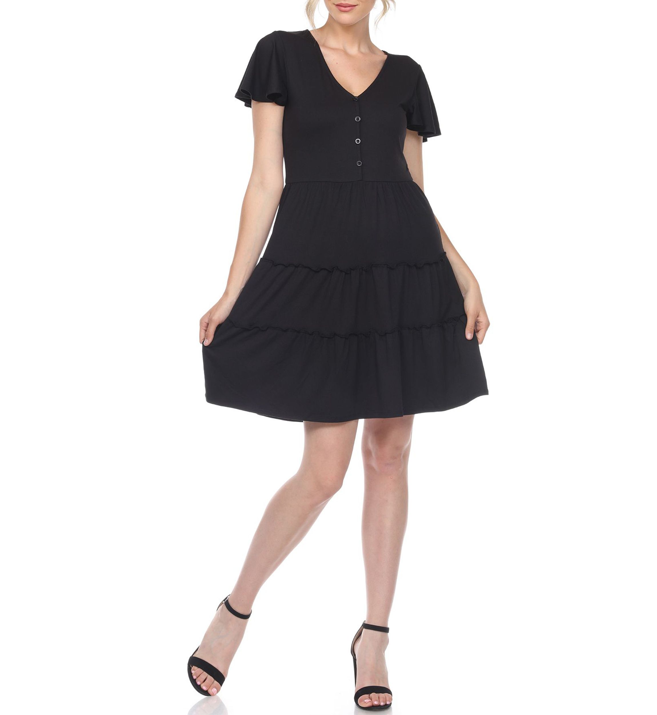 Short Sleeve V-neck Tiered Dress