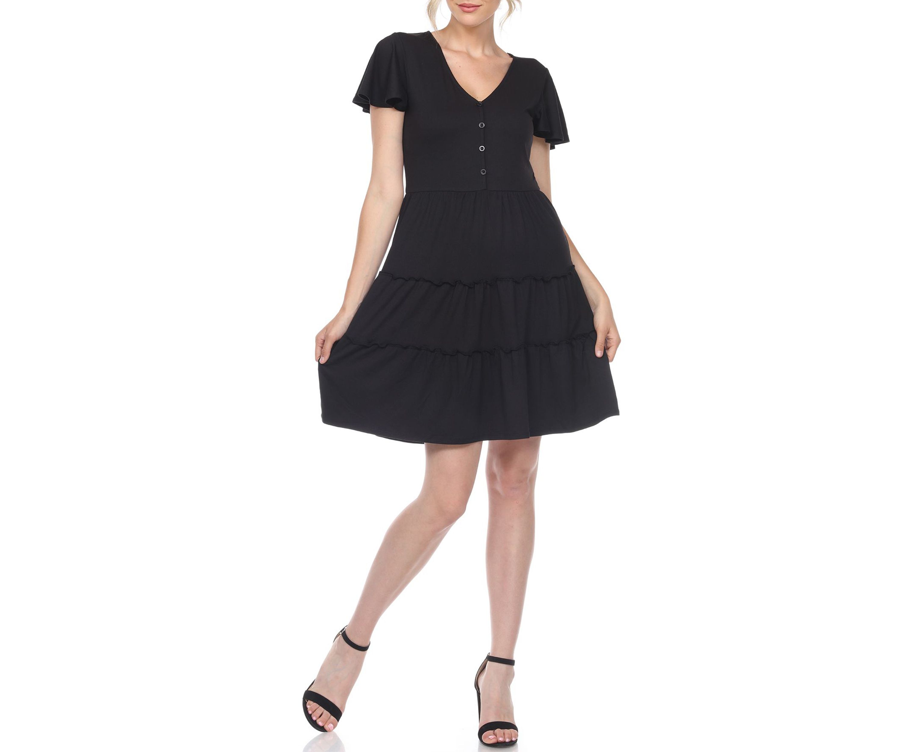 Short Sleeve V-neck Tiered Dress