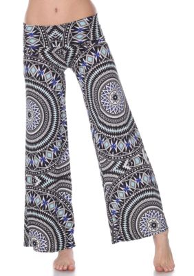 White Mark Women's Geometric Print Palazzo Pants, Blue, Medium