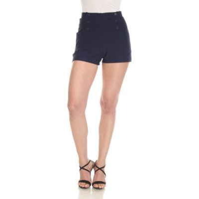 White Mark Women's Tailored Front Button Shorts, Navy Blue, XL