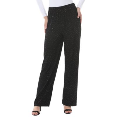 White Mark Women's Rhinestone Embellished Straight-Leg Pants