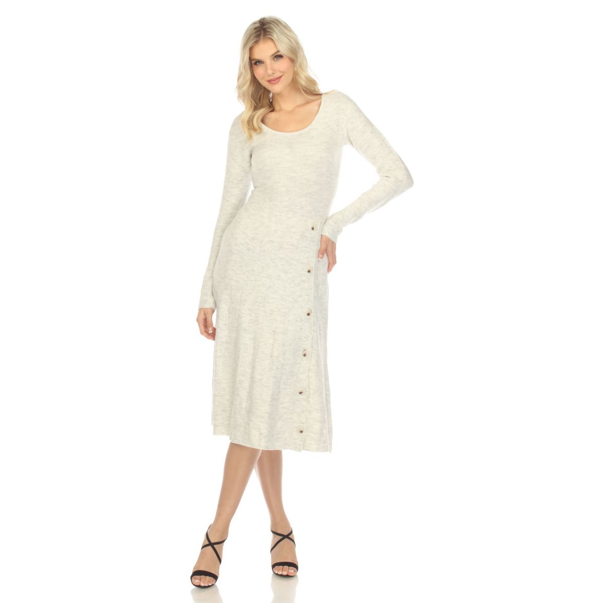 Womens Crew Neck Fit and Flare Sweater Midi Dress