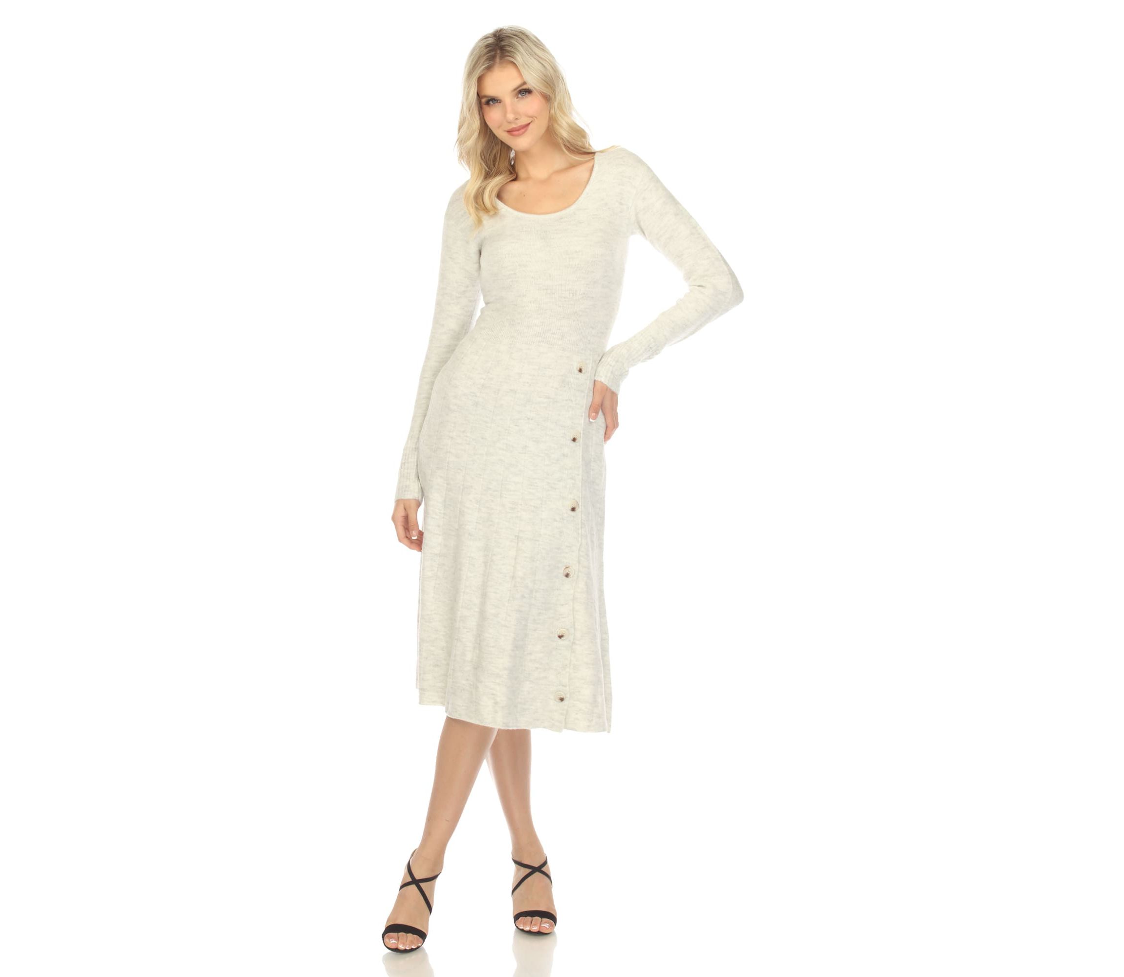 Womens Crew Neck Fit and Flare Sweater Midi Dress