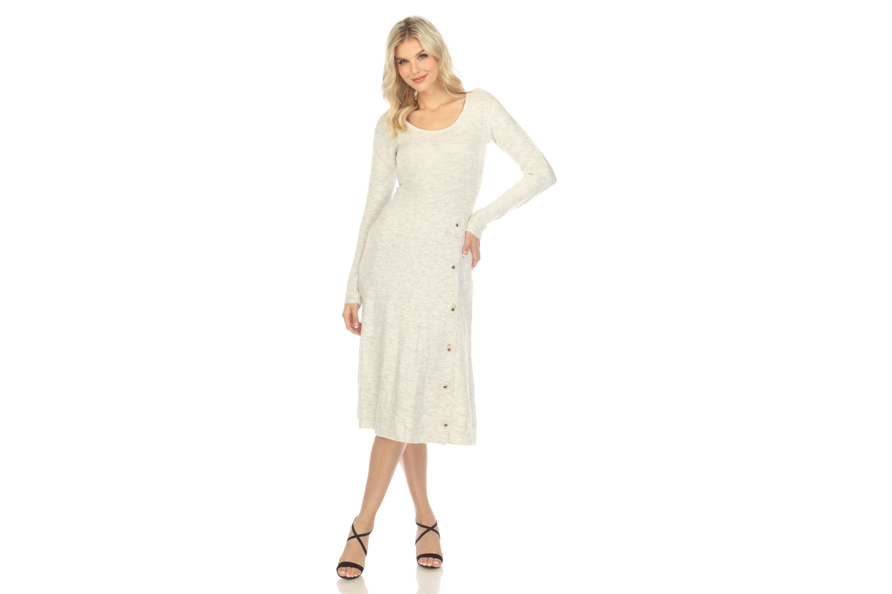 Womens Crew Neck Fit and Flare Sweater Midi Dress