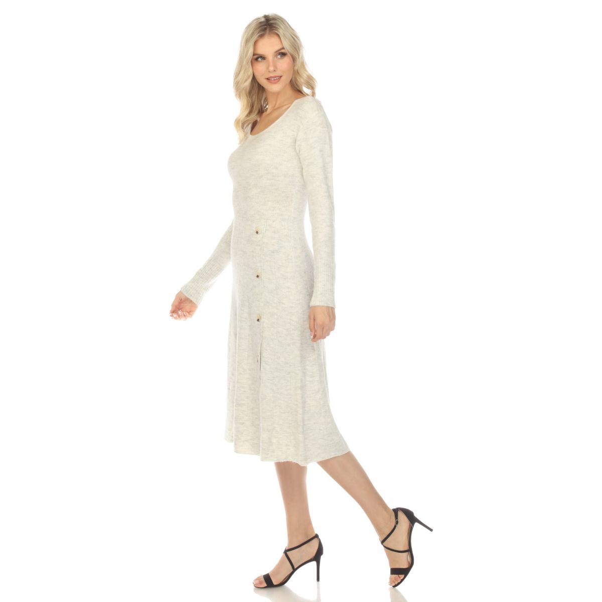 Womens Crew Neck Fit and Flare Sweater Midi Dress