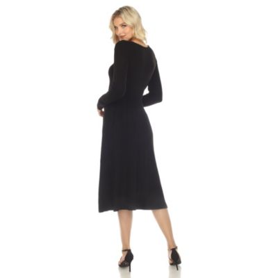 Women's Crew Neck Fit and Flare Sweater Midi Dress