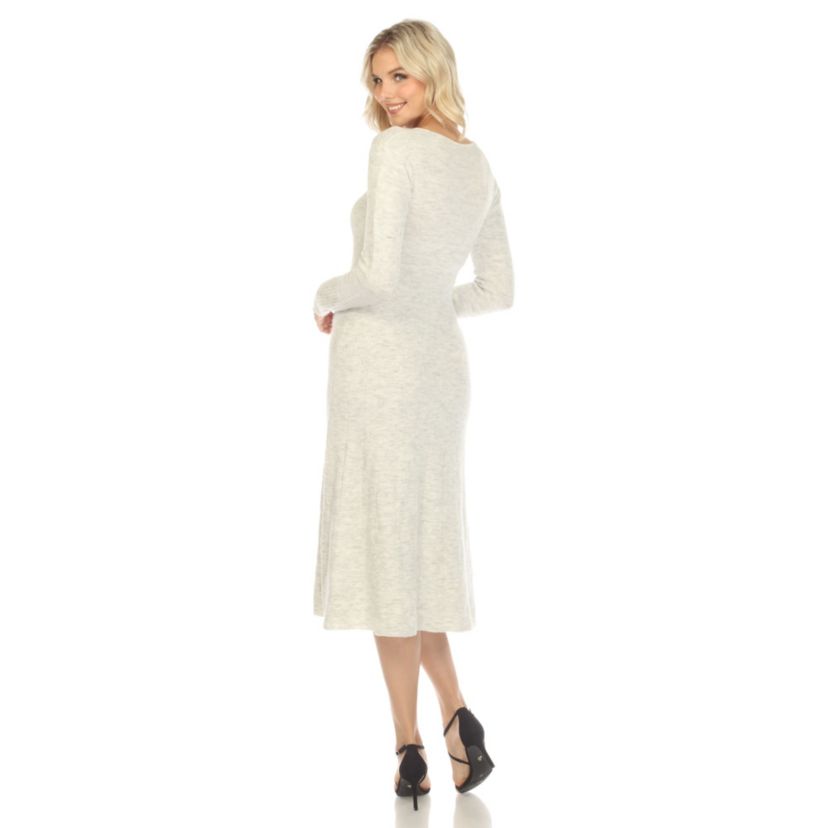 Womens Crew Neck Fit and Flare Sweater Midi Dress