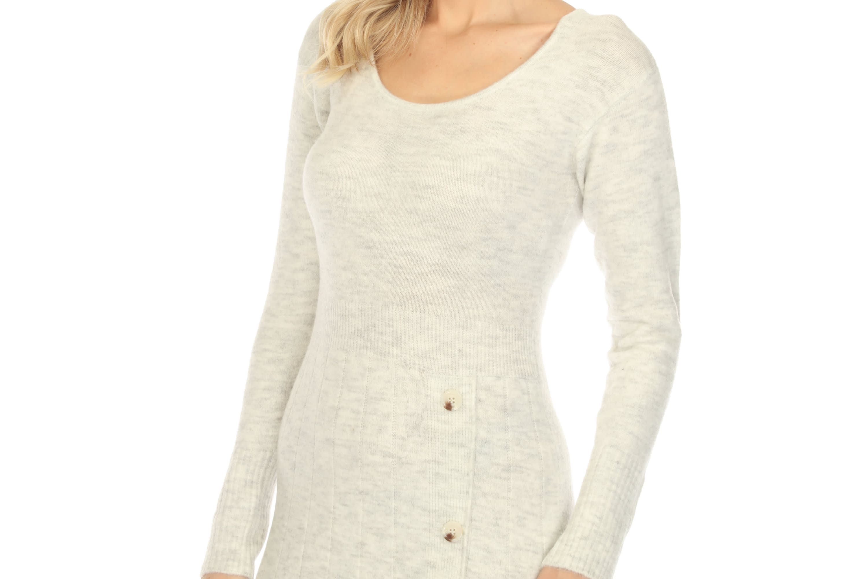 Womens Crew Neck Fit and Flare Sweater Midi Dress