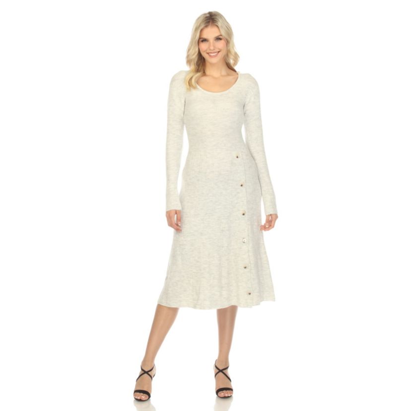 Womens Crew Neck Fit and Flare Sweater Midi Dress
