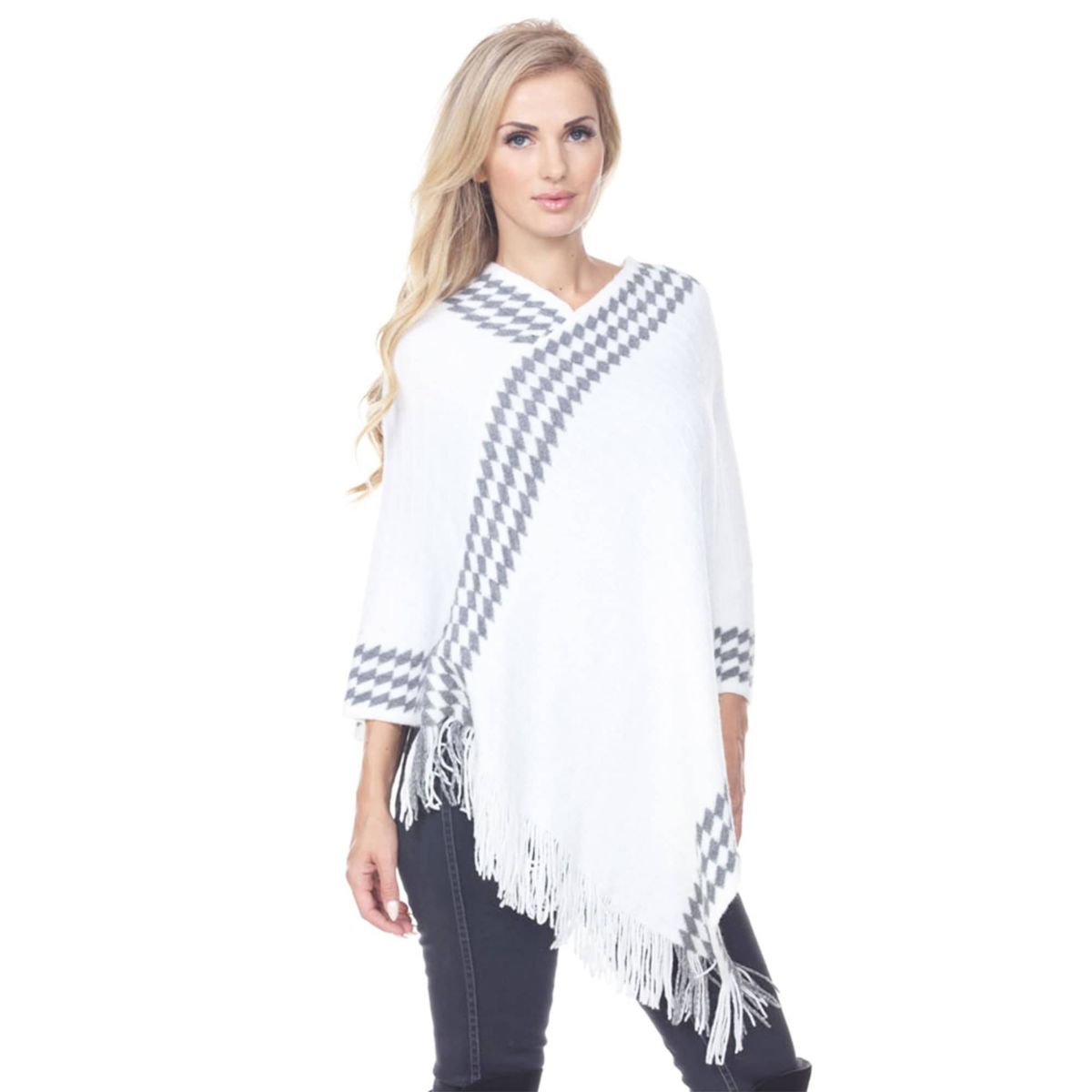 Women’s Knit Poncho with Fringe Hem