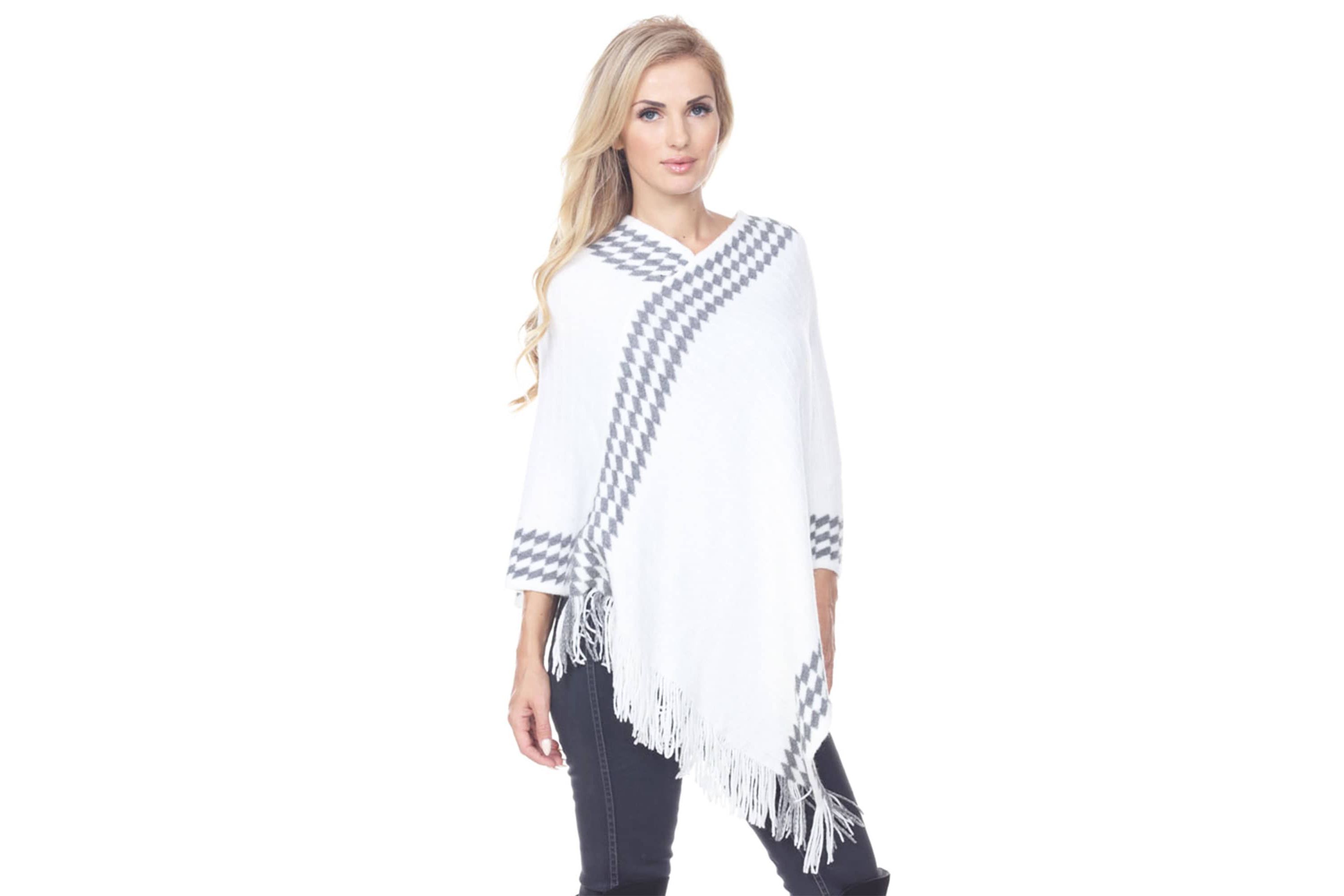 Women’s Knit Poncho with Fringe Hem
