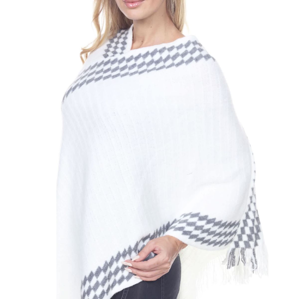Women’s Knit Poncho with Fringe Hem