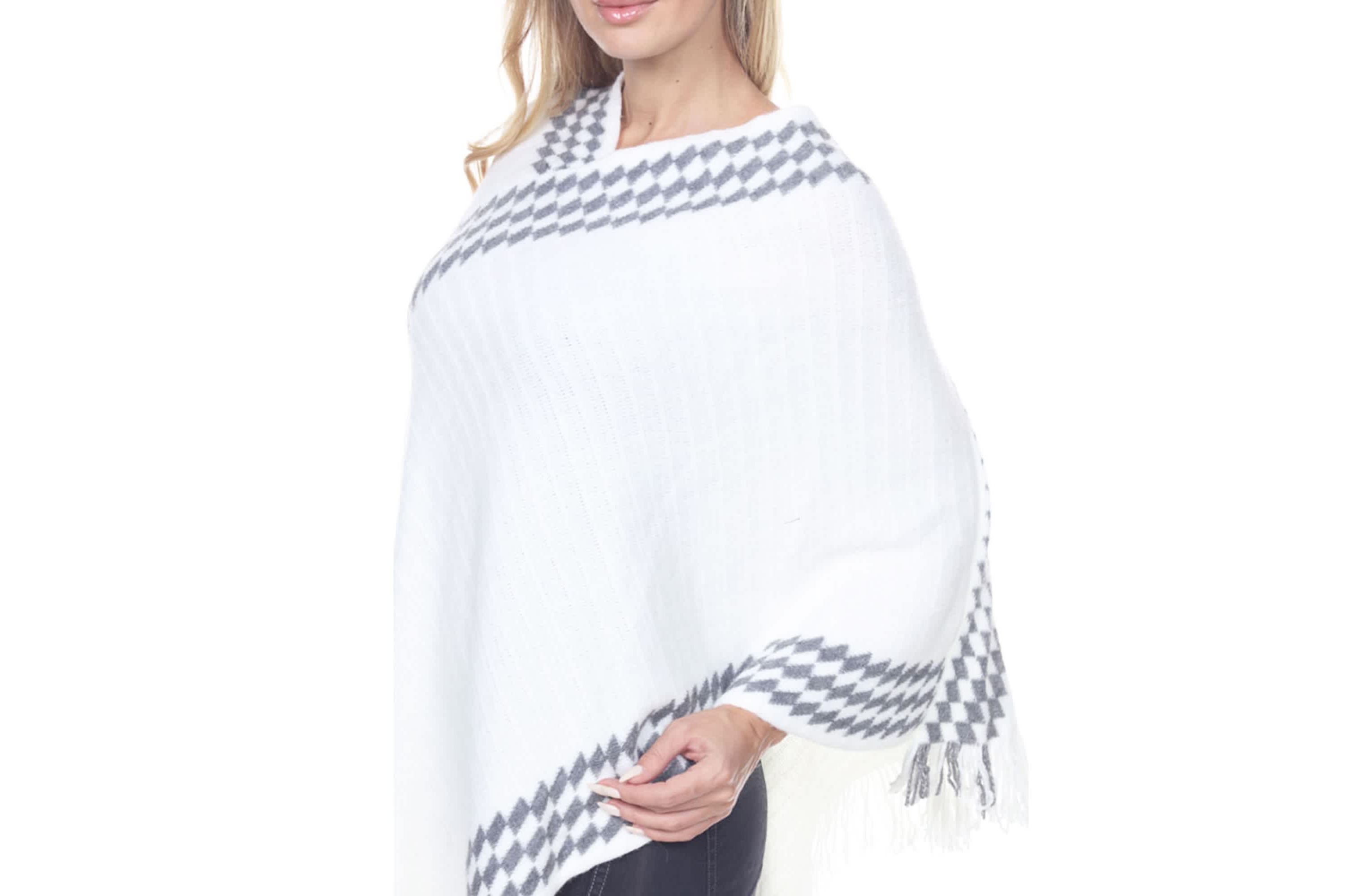Women’s Knit Poncho with Fringe Hem