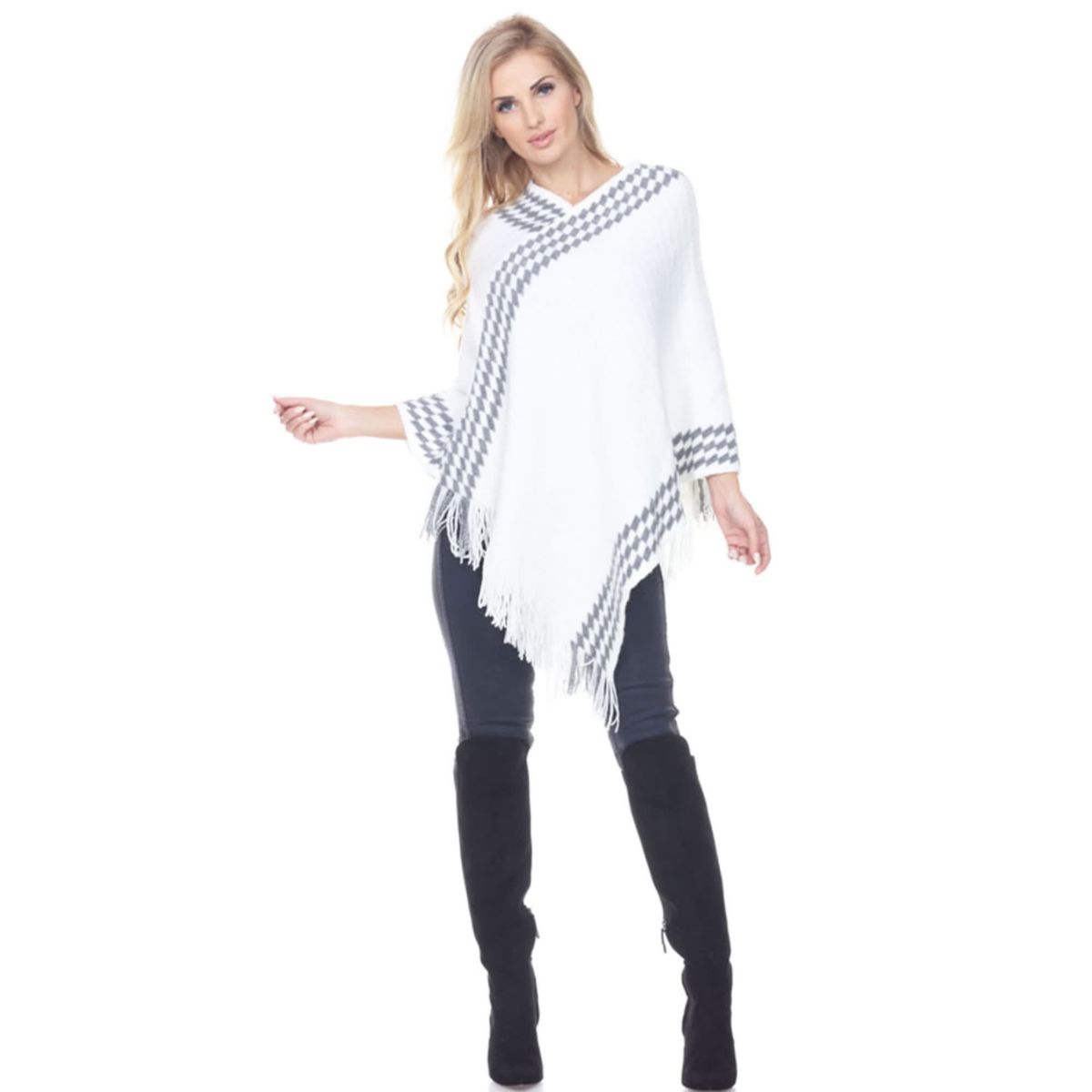 Women’s Knit Poncho with Fringe Hem