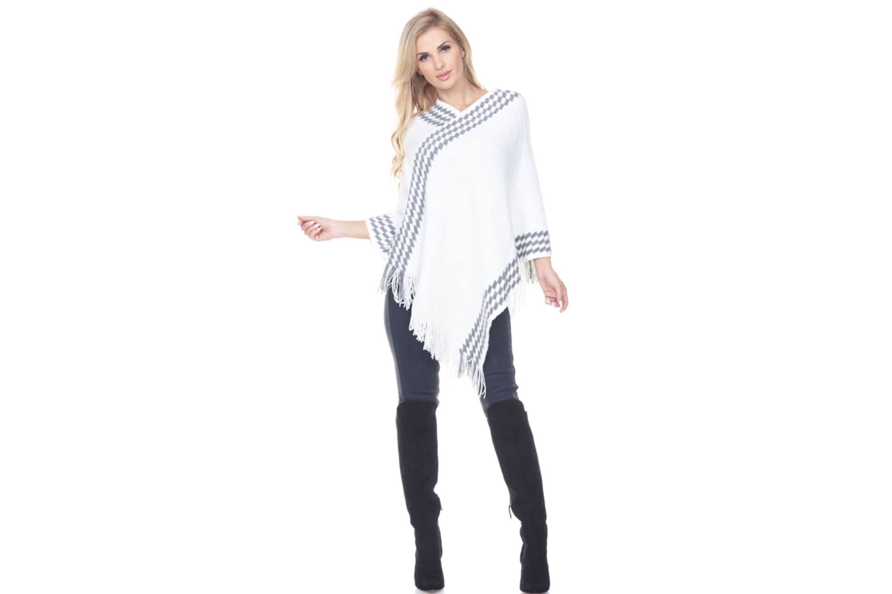 Women’s Knit Poncho with Fringe Hem
