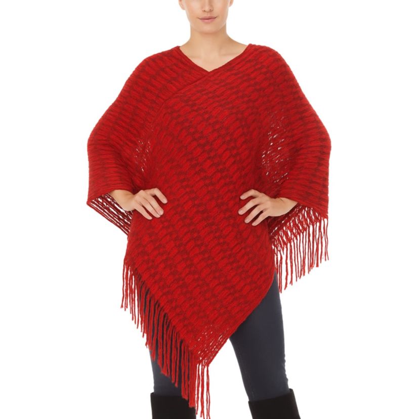 Womens Textured Fringed Poncho