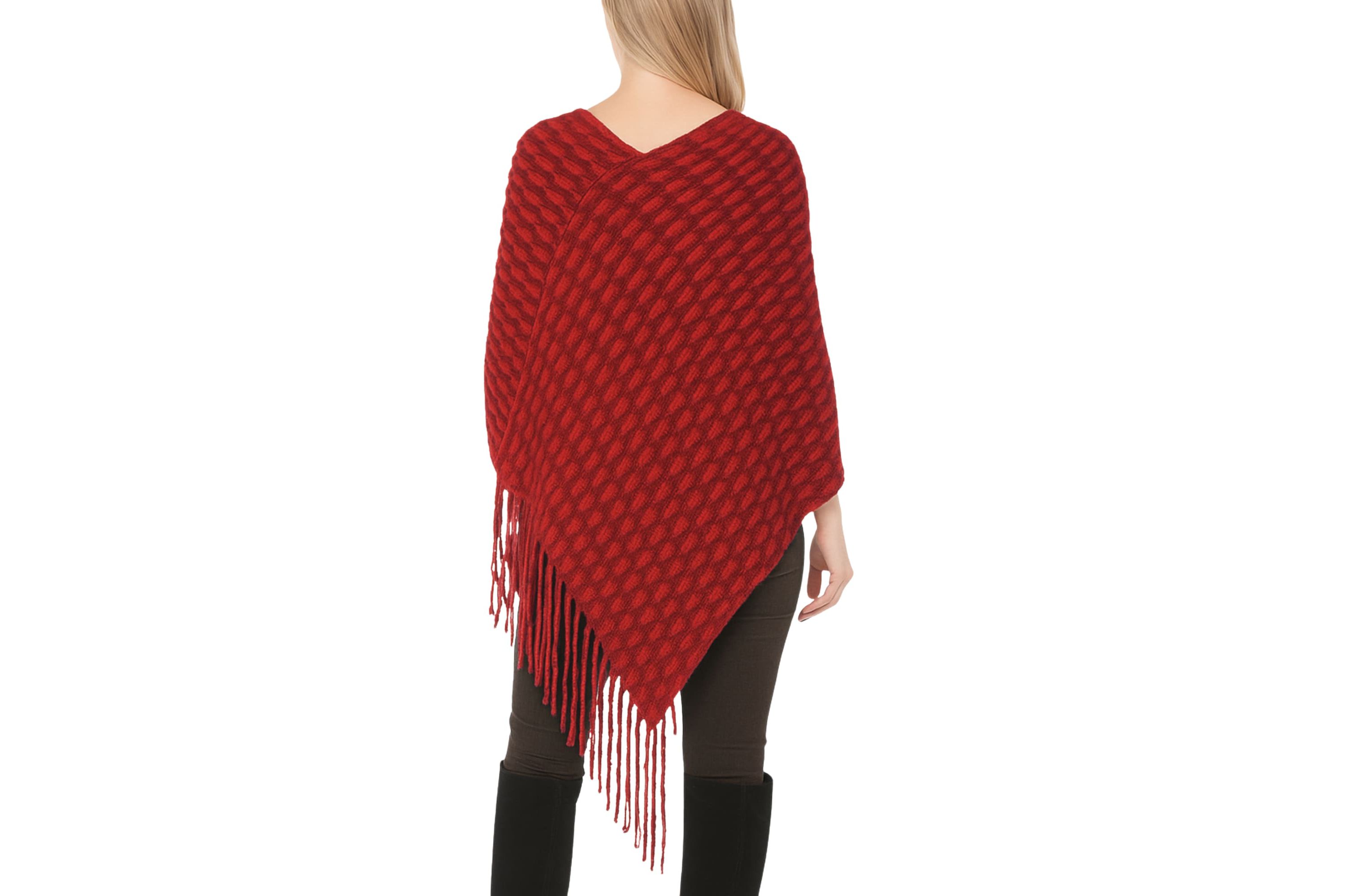 Womens Textured Fringed Poncho