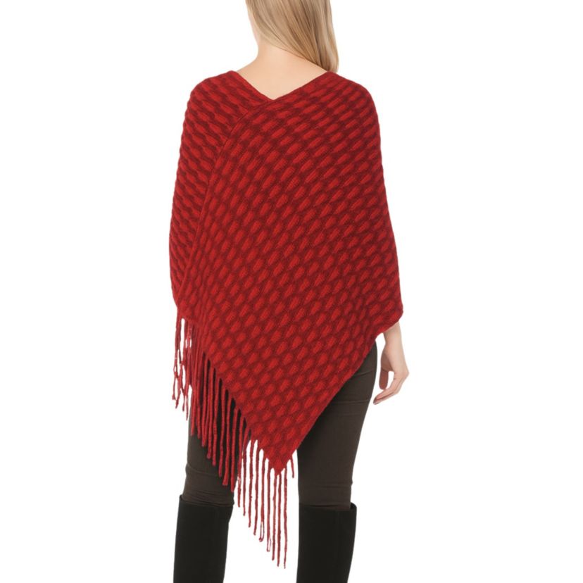 Womens Textured Fringed Poncho